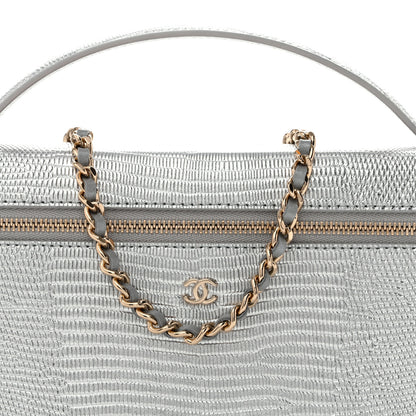 Chanel Lizard Embossed Top Handle Slim Vanity With Chain Silver 8 of 14
