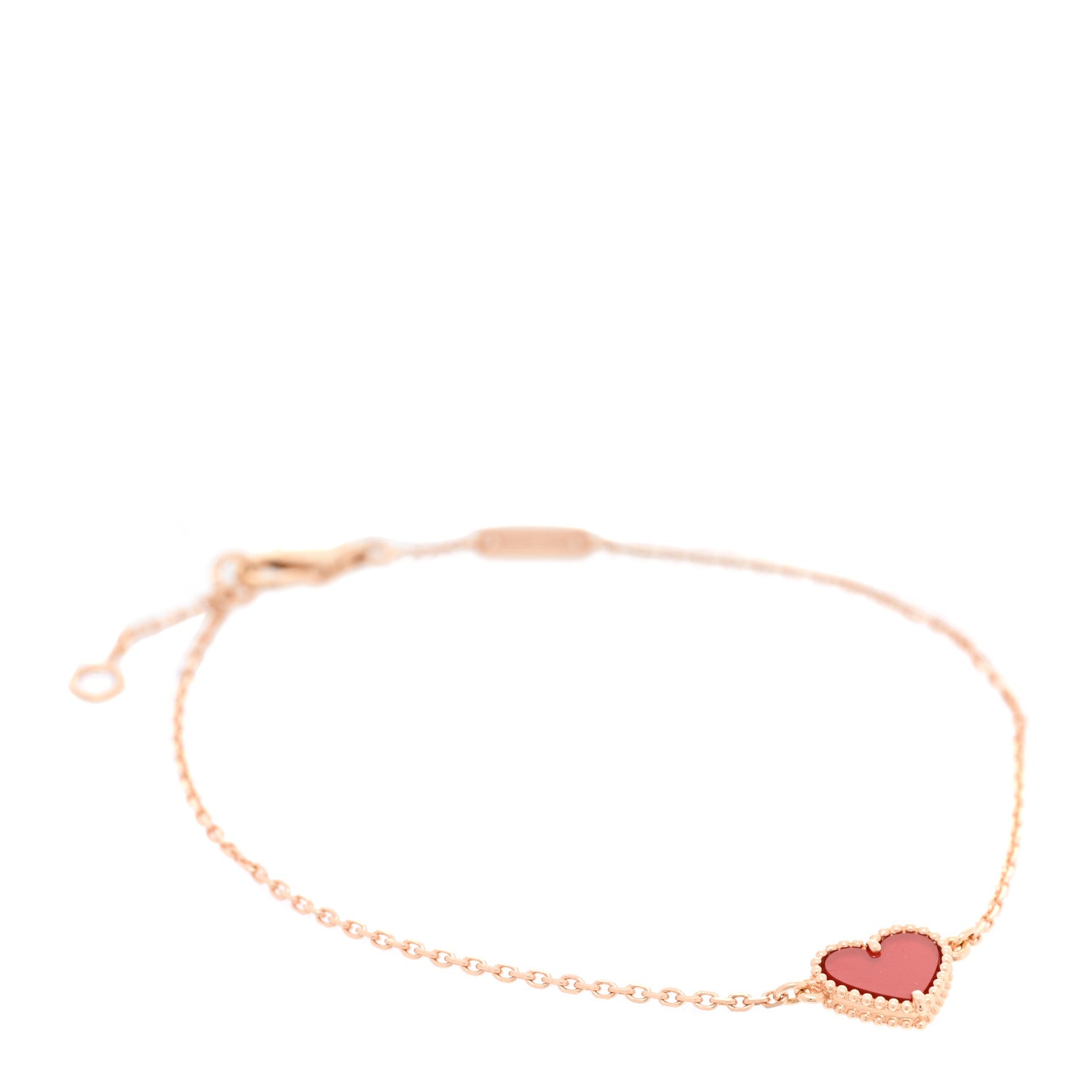 Van Cleef & Arpels 18K Rose Gold Carnelian Sweet Alhambra Heart Bracelet 1 of 4