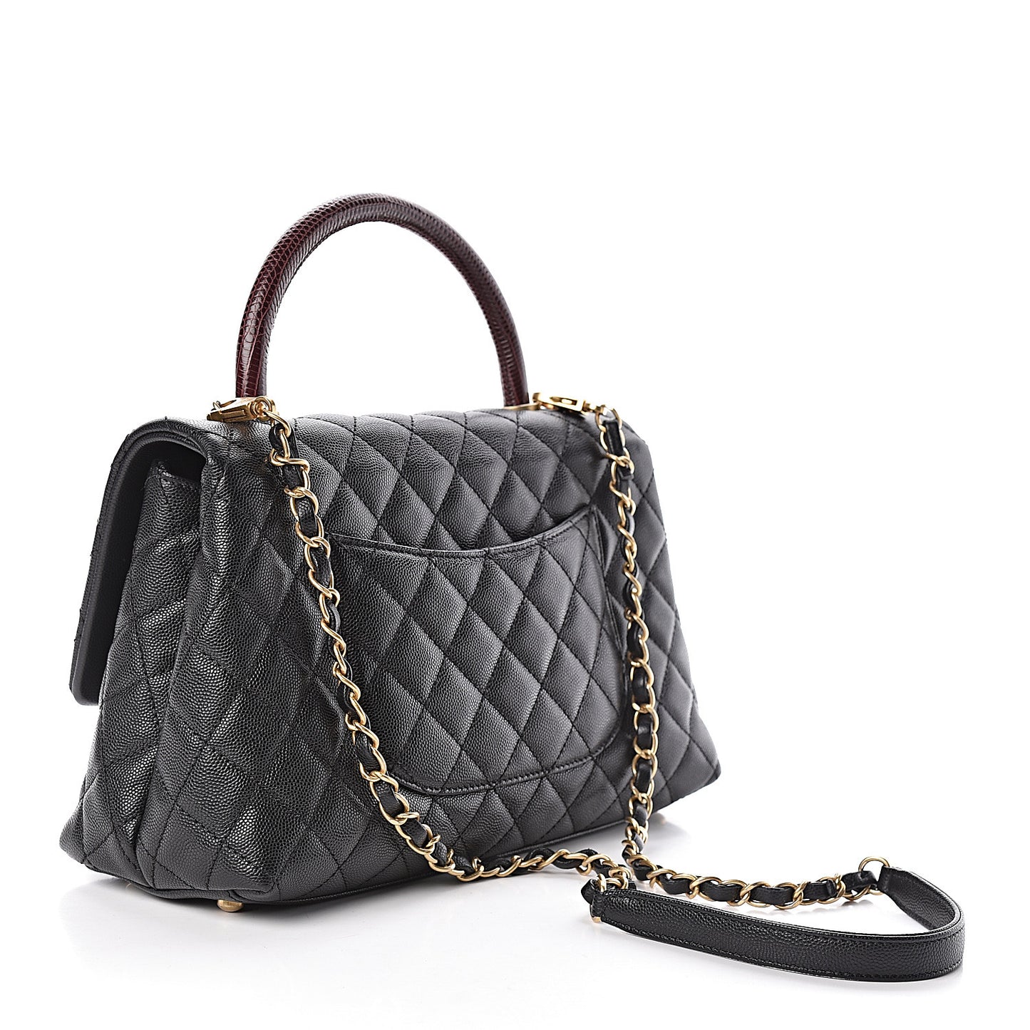 Caviar Lizard Quilted Small Coco Handle Flap Black