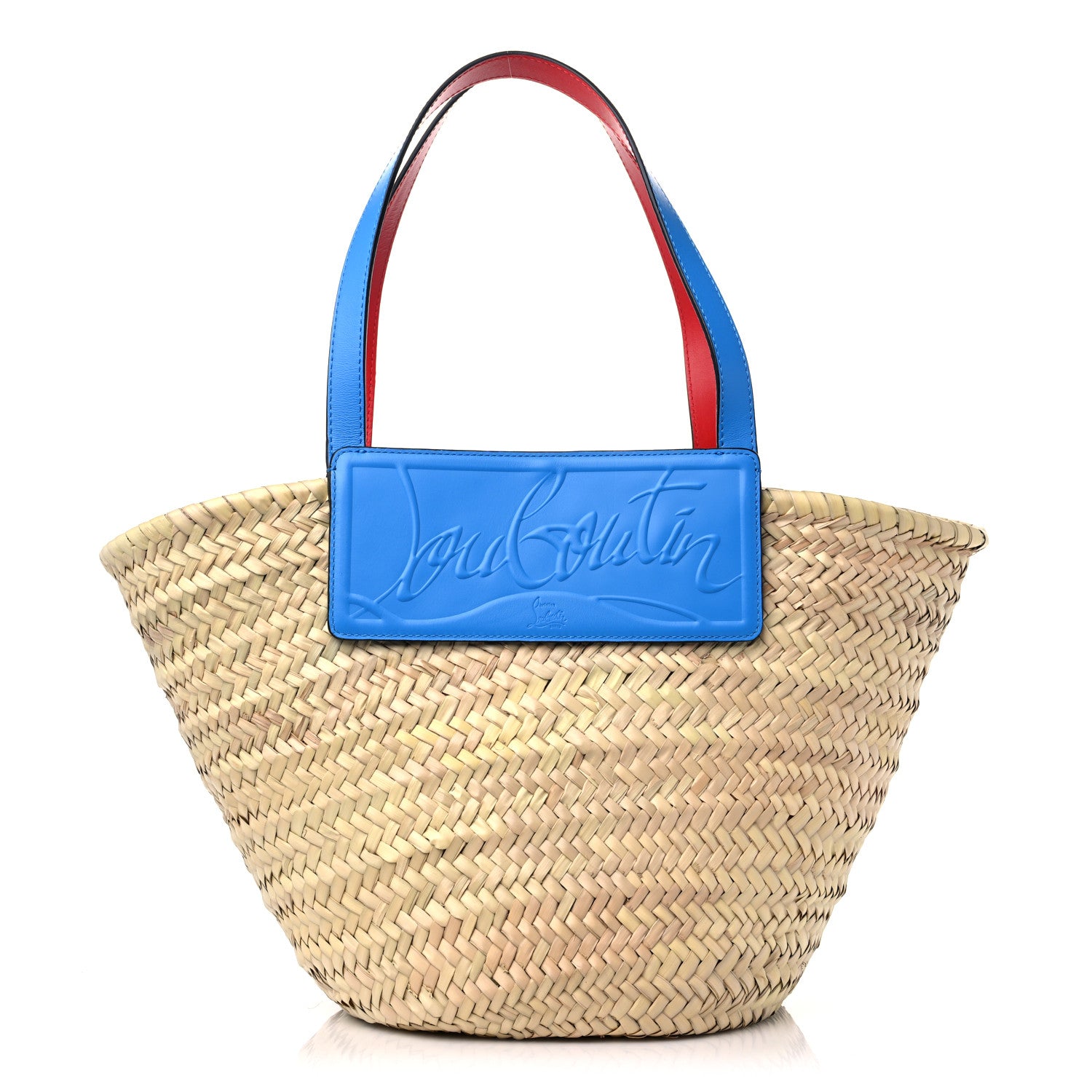 Christian Louboutin Woven Straw Loubishore Tote Blue 1 of 10