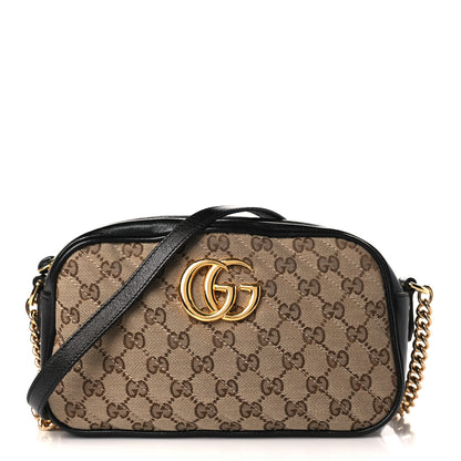 Gucci Monogram Matelasse Diagonal Small GG Marmont Chain Shoulder Bag Beige Black 1 of 9