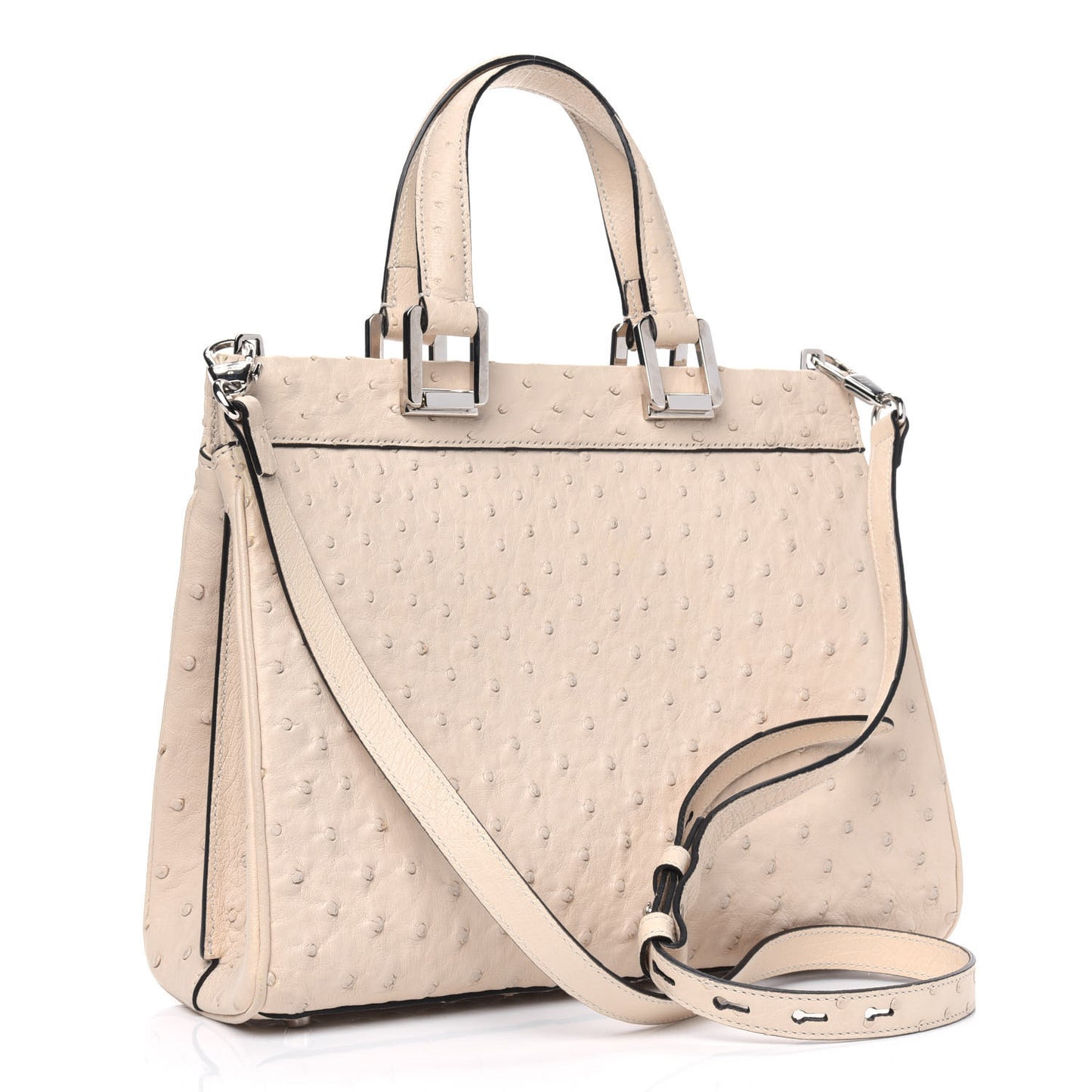 Ostrich Small Zumi Top Handle Bag Ivory