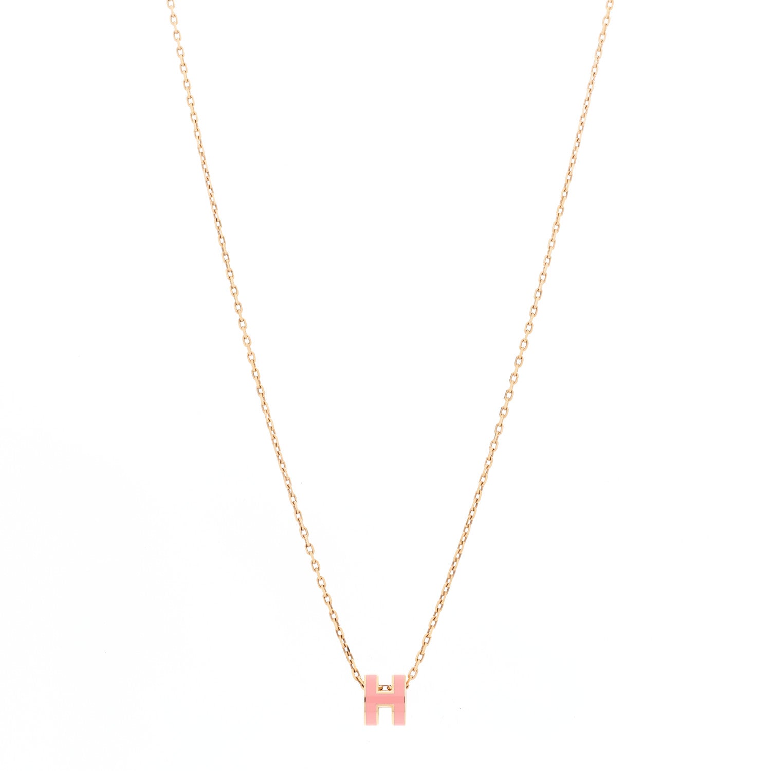 Hermes Lacquered Gold Mini Pop H Pendant Necklace Rose Dragee 1 of 6