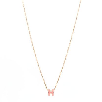 Hermes Lacquered Gold Mini Pop H Pendant Necklace Rose Dragee 1 of 6