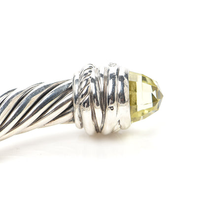 David Yurman Sterling Silver Diamond Lemon Citrine 7mm Cable Crossover Bracelet 5 of 5