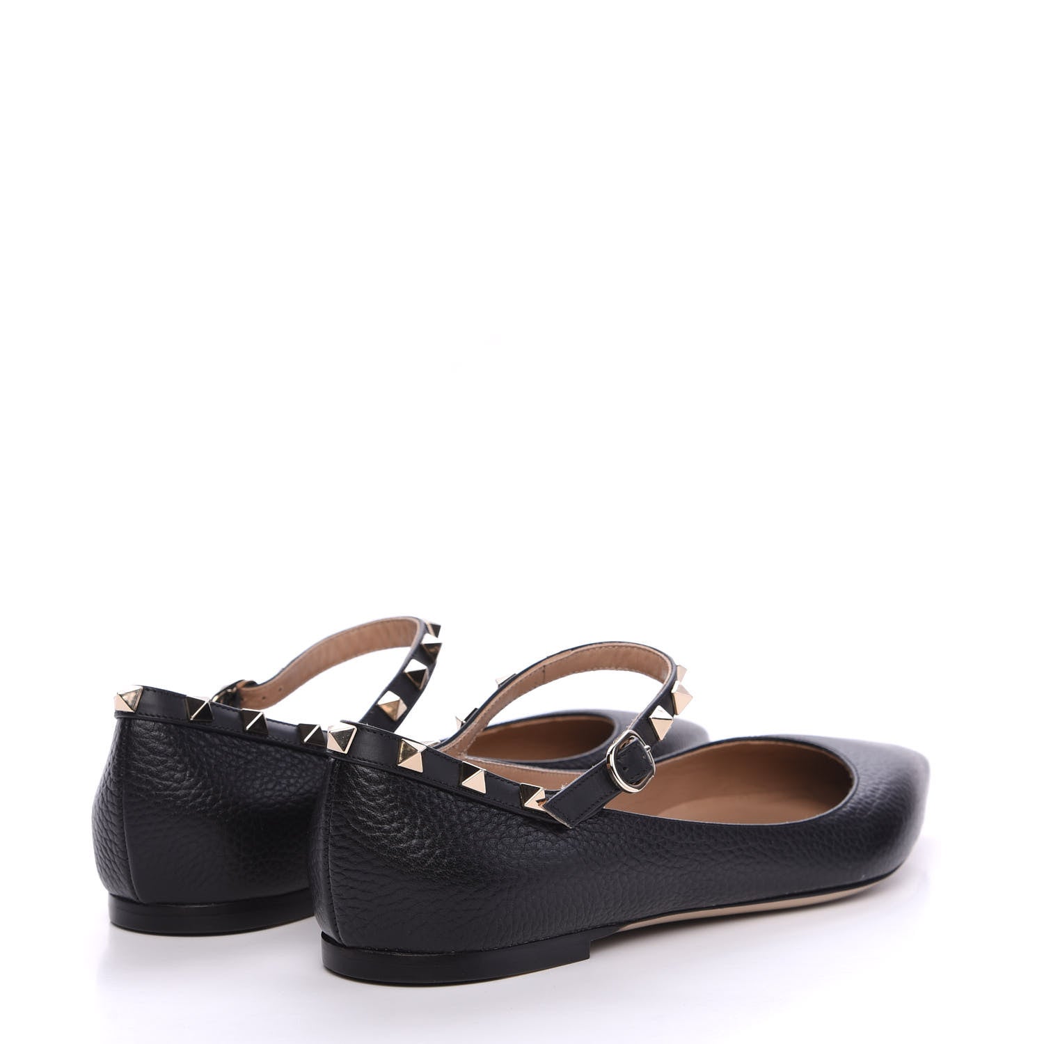 Valentino Garavani Pebbled Calfskin Rockstud Ankle Strap Ballerina Flats 39.5 Black 4 of 9