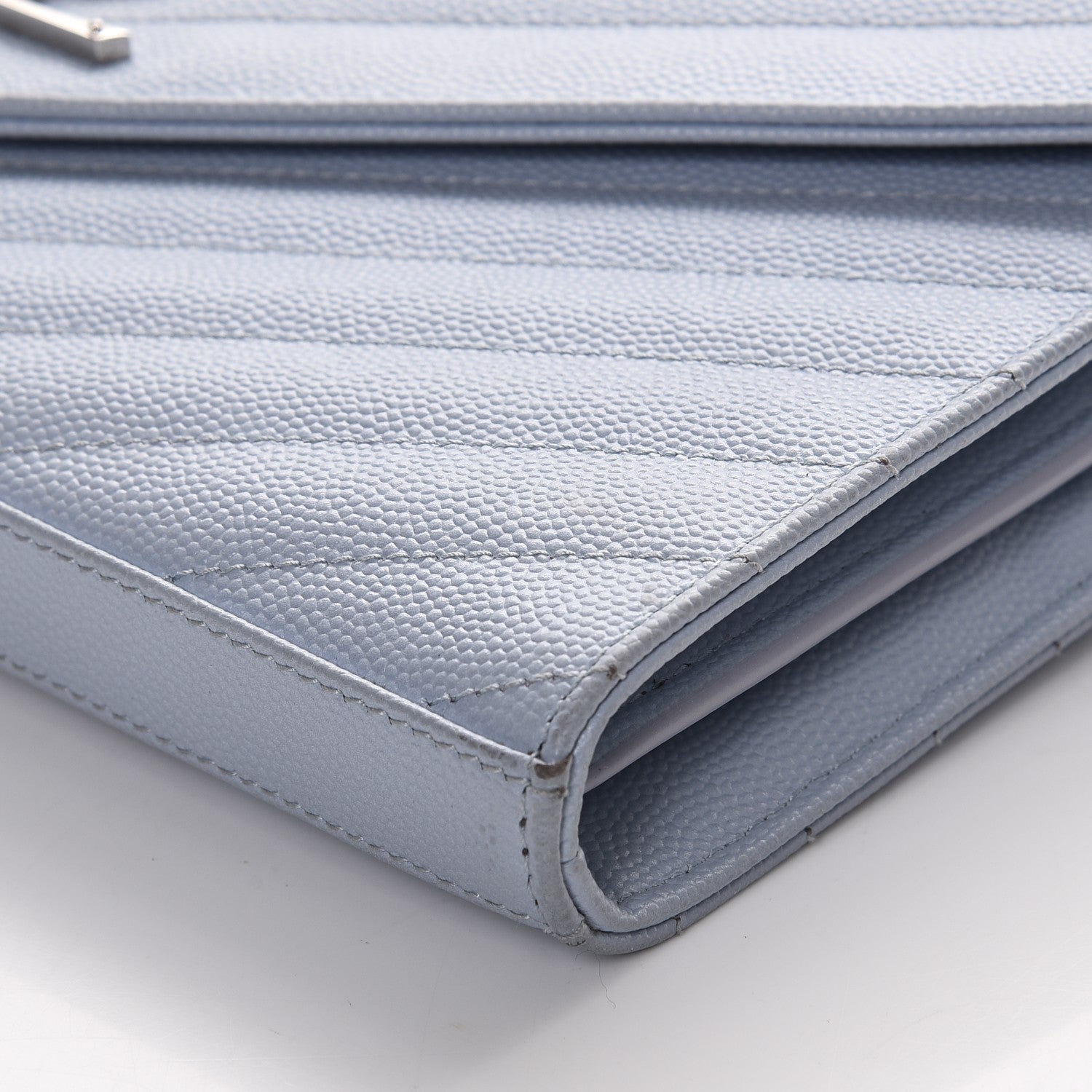 Saint Laurent Grain De Poudre Matelasse Monogram Chain Wallet Sky Blue 11 of 13