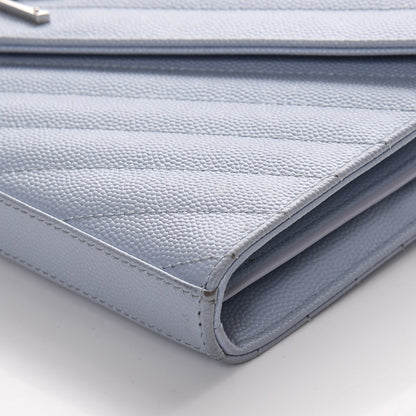 Saint Laurent Grain De Poudre Matelasse Monogram Chain Wallet Sky Blue 11 of 13