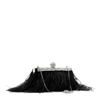 Jimmy Choo Satin Feather Crystal Embellished Celeste Clutch Black 3 of 9