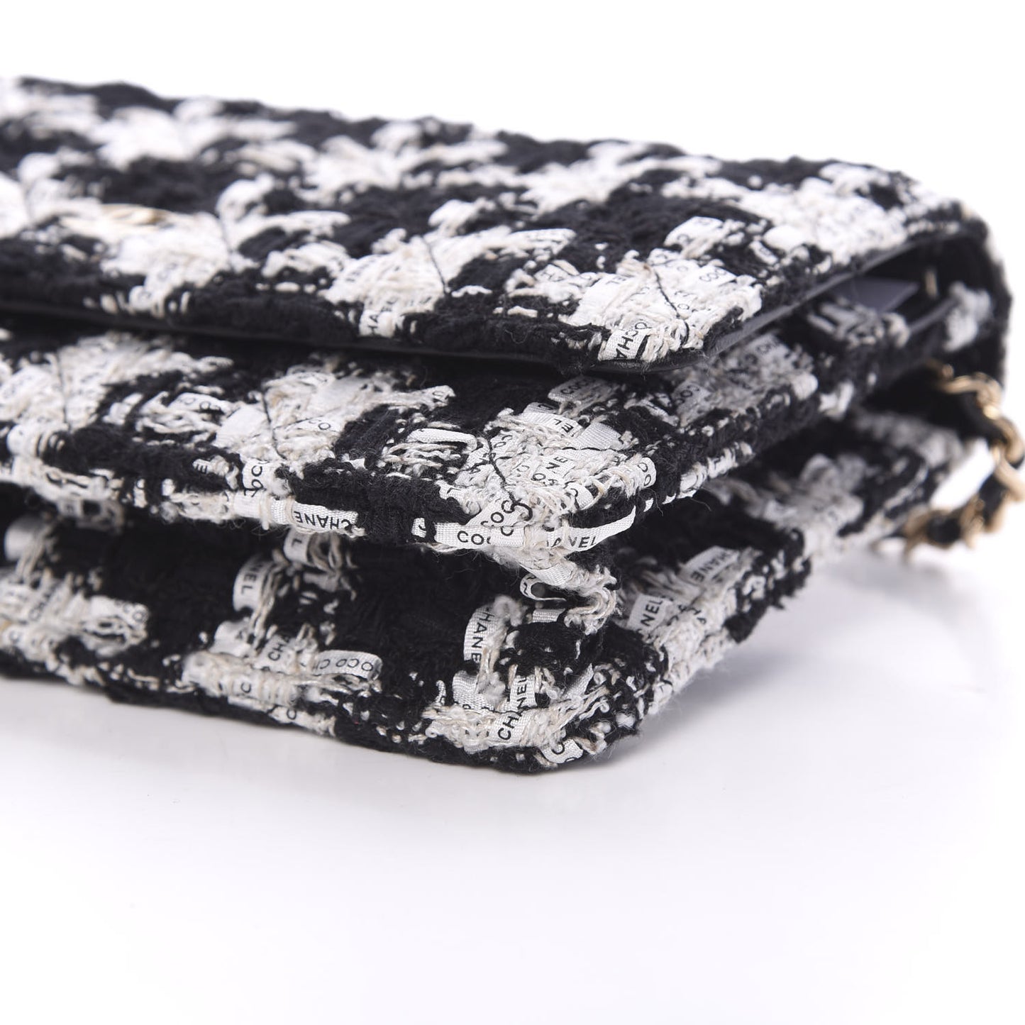 Tweed Quilted Wallet On Chain WOC Black Ecru White