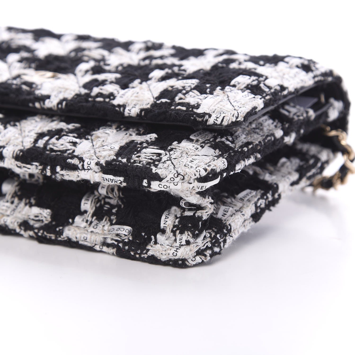 Chanel Tweed Quilted Wallet On Chain WOC Black Ecru White 10 of 11