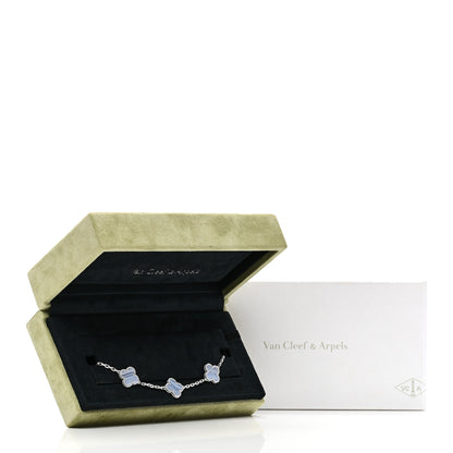 Van Cleef & Arpels 18K White Gold Chalcedony 5 Motifs Vintage Alhambra Bracelet 5 of 5