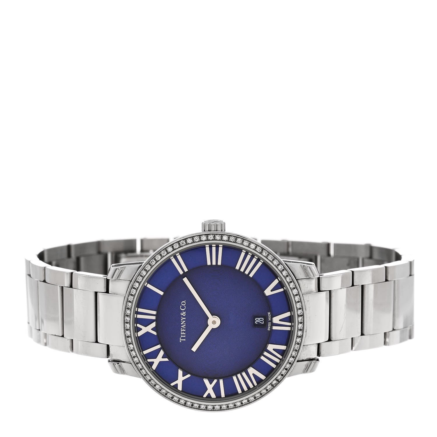 Tiffany Stainless Steel Diamond Bezel 31mm Atlas 2-Hand Quartz Watch Blue Azure 2 of 5