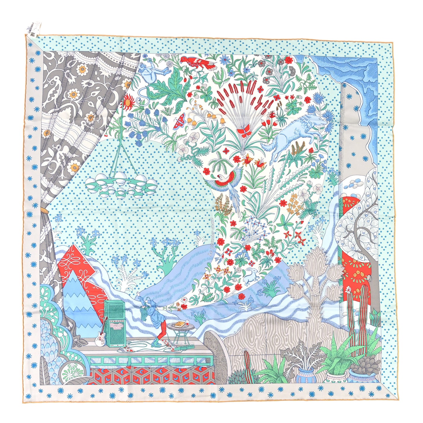 Silk Twill Le Premier Chant Scarf 90 Aqua Vert Grenadine
