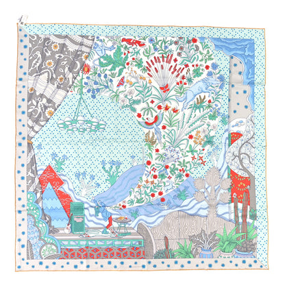 Hermes Silk Twill Le Premier Chant Scarf 90 Aqua Vert Grenadine 1 of 4