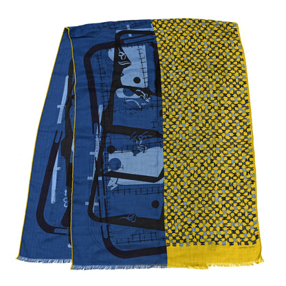 Hermes Cashmere Silk Imprimeur Fou Camails H Muffler Jaune Citron Mediterranee Indigo 3 of 6