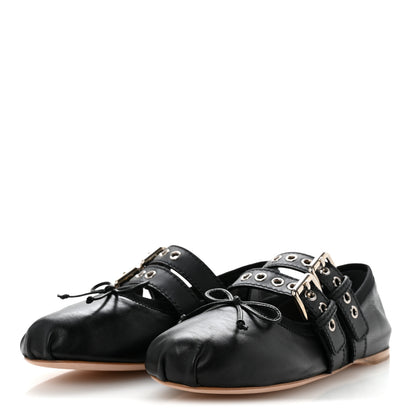 Miu Miu Nappa Vitello Nevada Double Buckle Ballerina Flats 36 Black 4 of 9