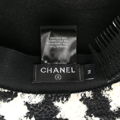 Chanel Cashmere Houndstooth CC Fedora Hat M White Black 7 of 7