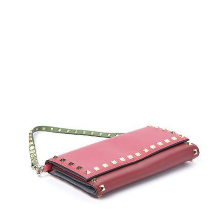 Valentino Garavani Vitello Colorblock Rockstud Wallet On Strap Deep Rose Green Grey Scarlet 3 of 11