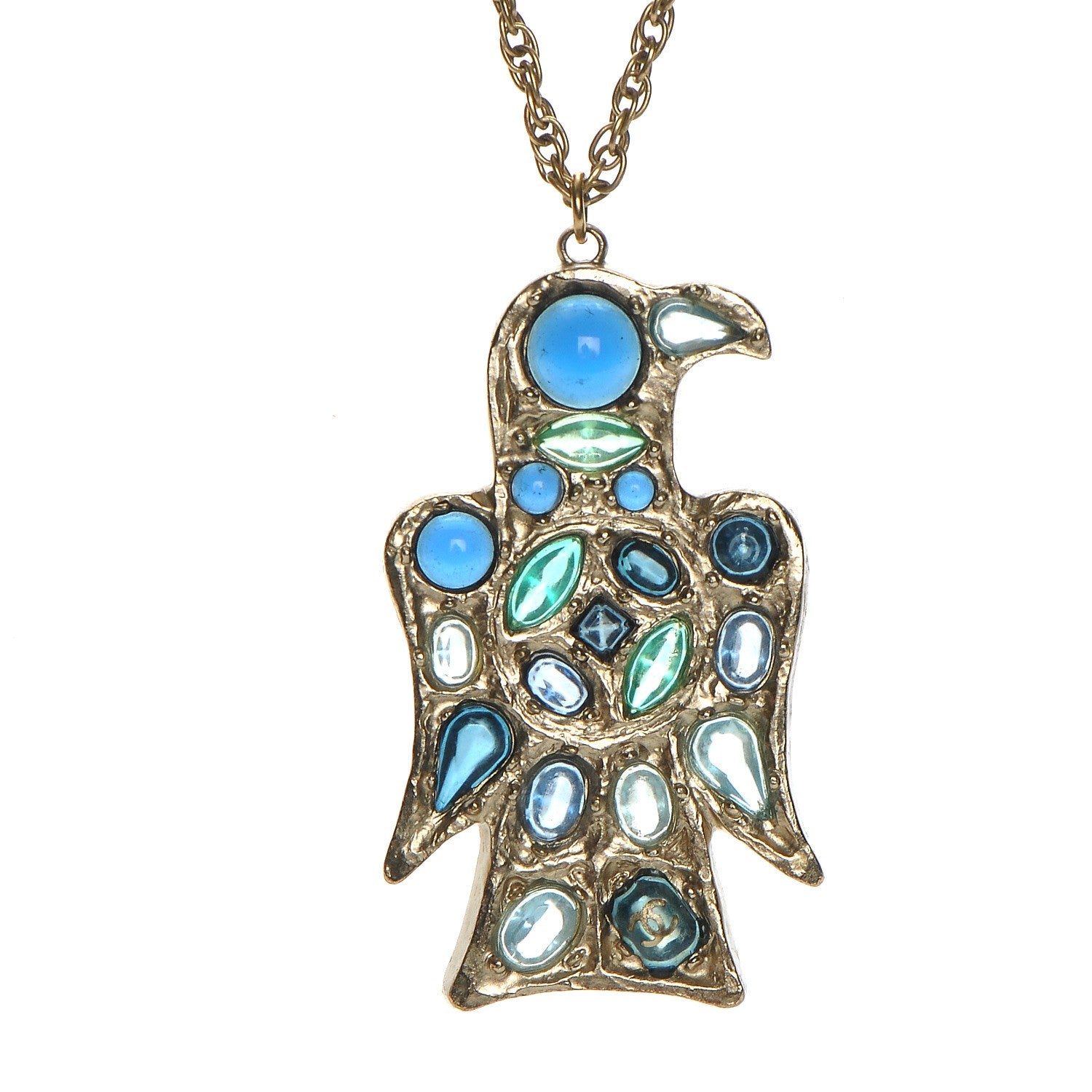Chanel Crystal Bird Pendant Necklace Blue Silver 4 of 5
