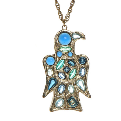 Chanel Crystal Bird Pendant Necklace Blue Silver 4 of 5