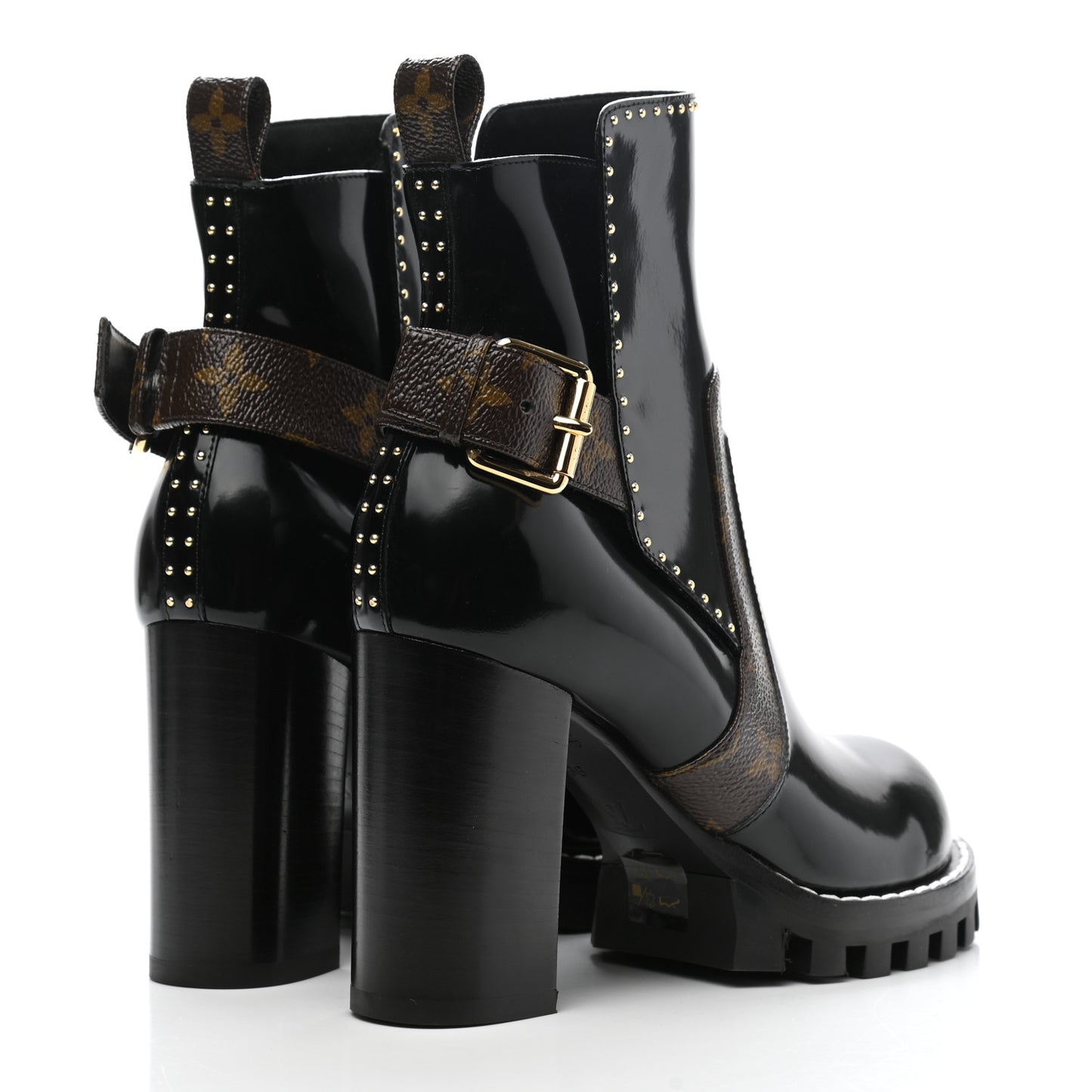 Patent Calfskin Monogram Star Trail Ankle Boots 36 Black