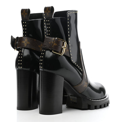 Louis Vuitton Patent Calfskin Monogram Star Trail Ankle Boots 36 Black 4 of 9