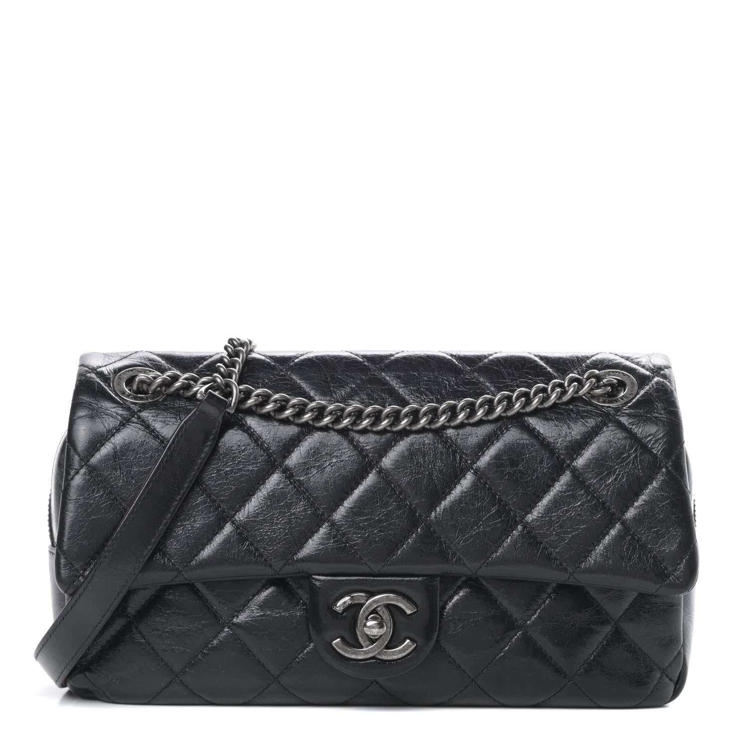 Chanel Glazed Calfskin Quilted Medium Duo Color Flap Black 1 of 13