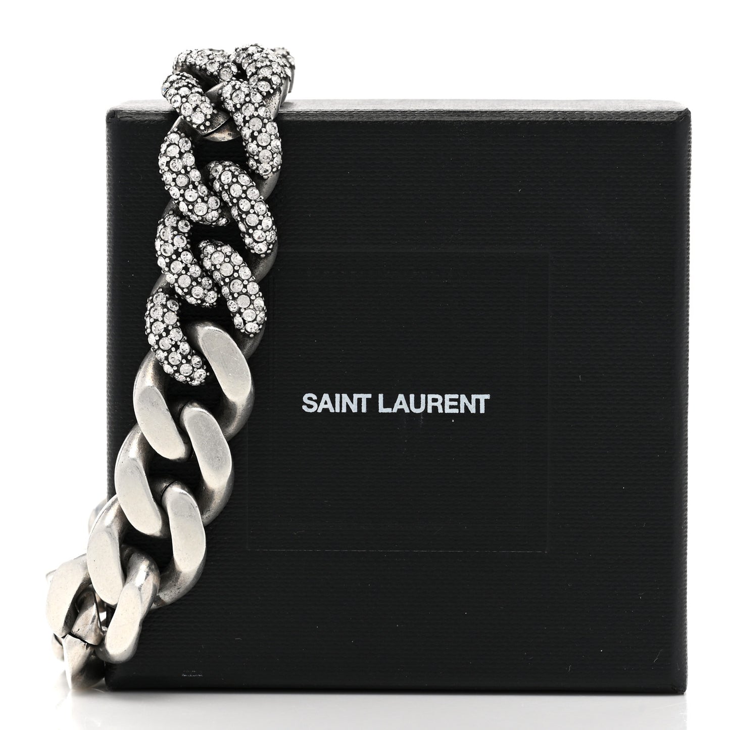 Crystal Curb Chain Necklace Oxidized Silver