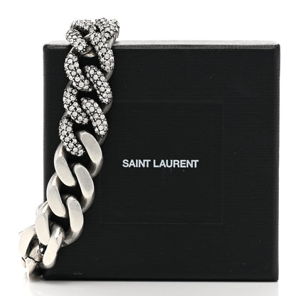 Saint Laurent Crystal Curb Chain Necklace Oxidized Silver 7 of 7