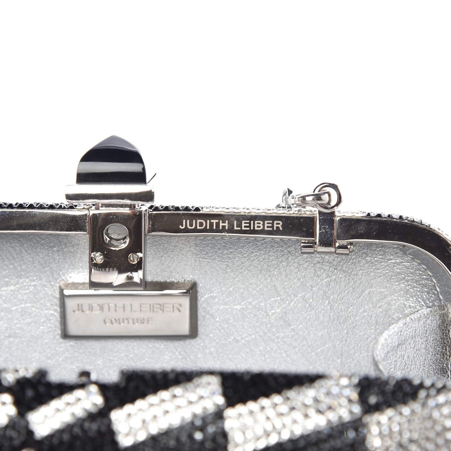 Judith Leiber Swarovski Crystal Checkered Miniaudiere Clutch Black White 7 of 8