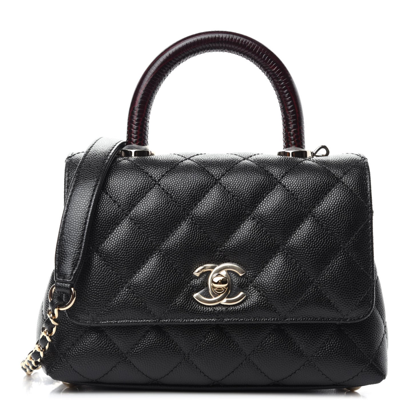 Caviar Lizard Embossed Quilted Extra Mini Coco Handle Flap Black