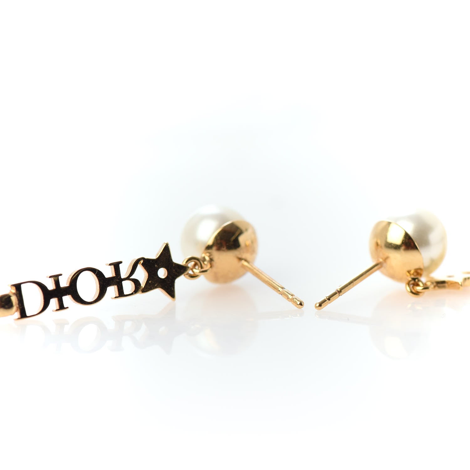 Christian Dior Pearl Tribales Dangle Chain Star Earrings Gold 5 of 7