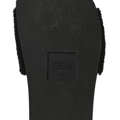 Fendi Shearling Logo Mens Slide Sandals 8.5 Black Giallo Ribes 8 of 12