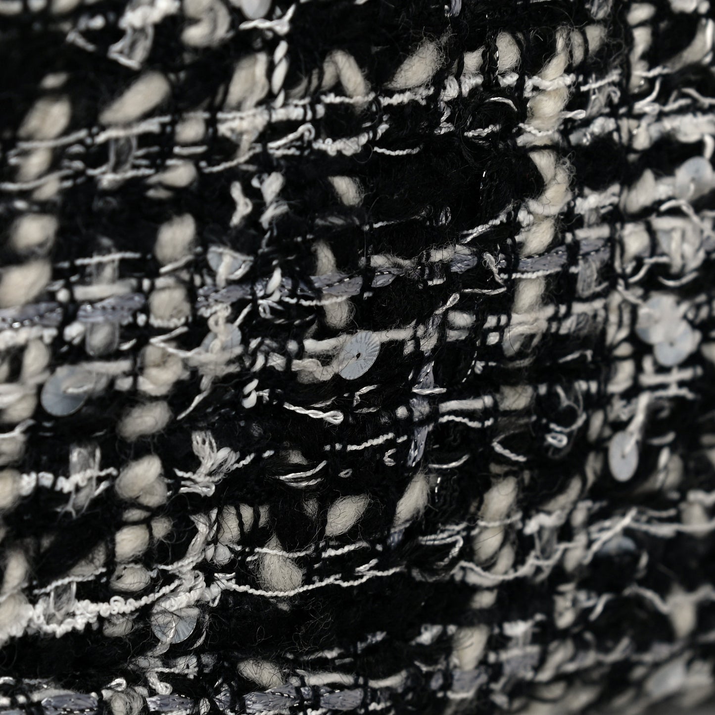 Sequin Tweed Single Flap Ecru Black