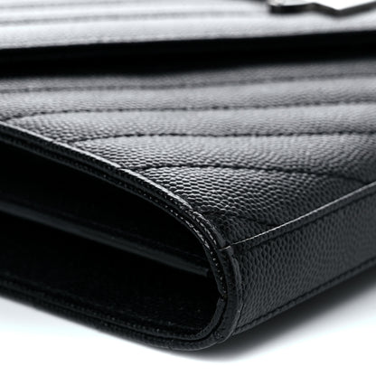 Saint Laurent Grain De Poudre Matelasse Chevron Monogram Chain Wallet Black 8 of 9