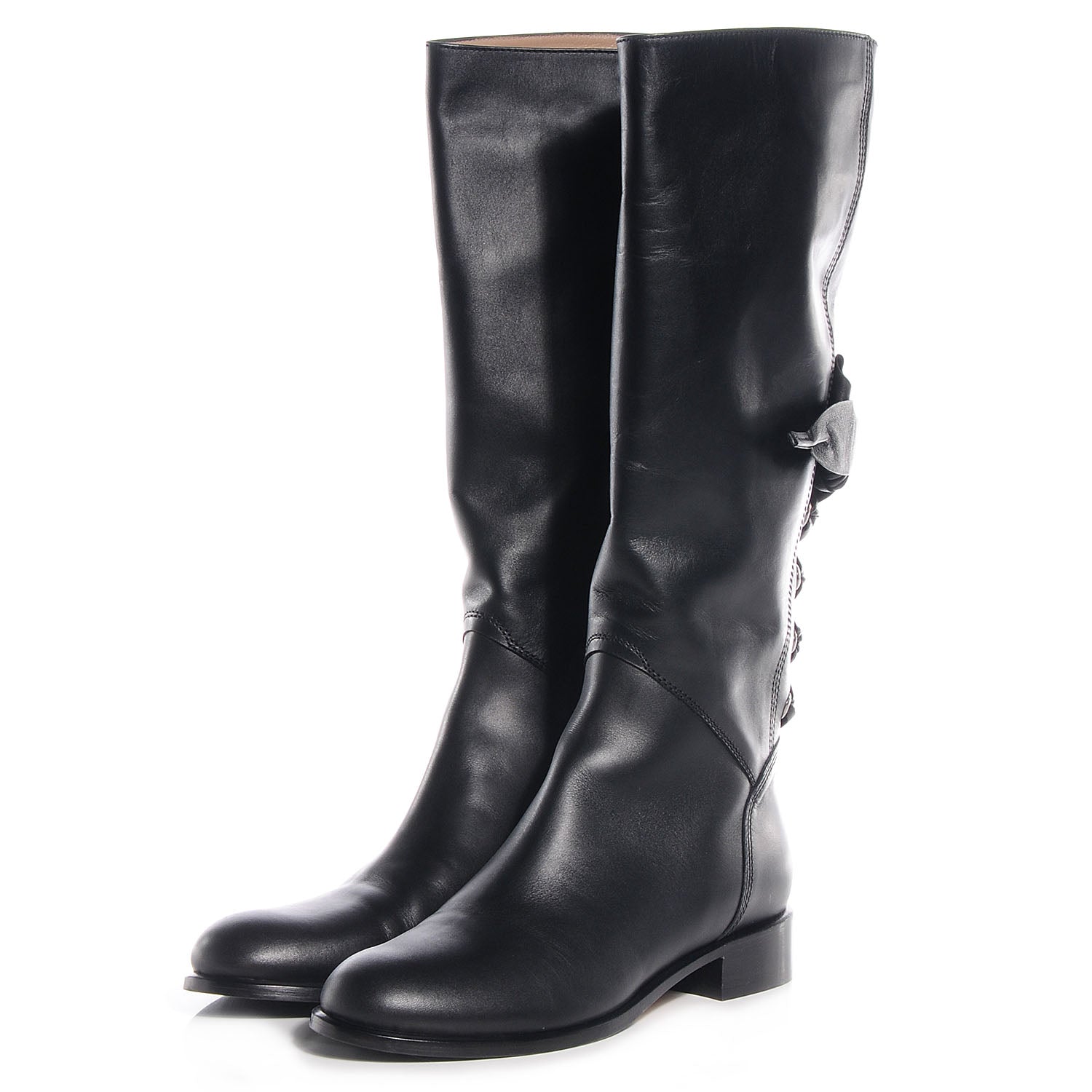 Valentino Garavani Soft Nappa Leather Ascot Ribbon Lace-Up Riding Boots 40 Black 3 of 9