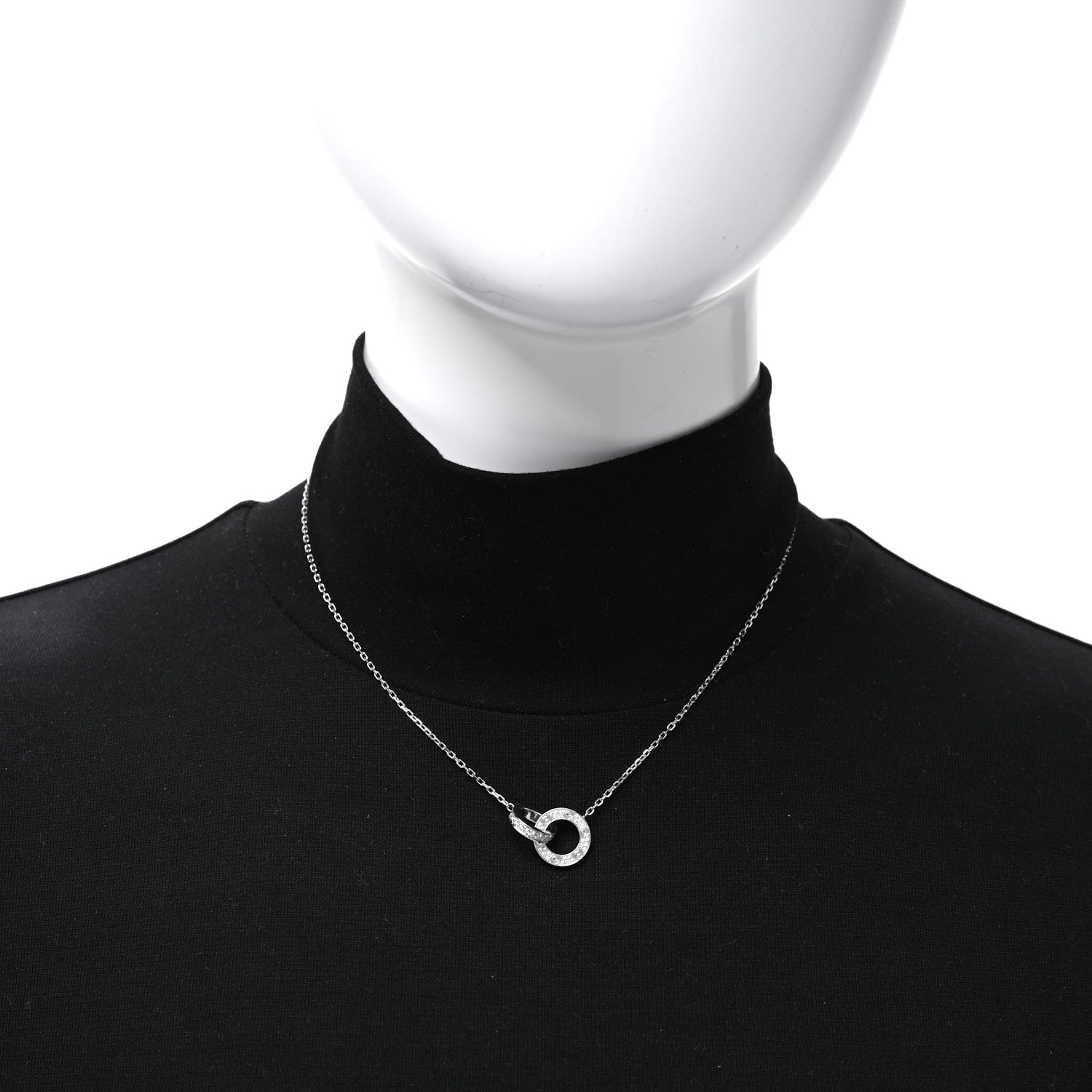 Cartier 18K White Gold Diamond Interlocking LOVE Paved Necklace 3 of 4