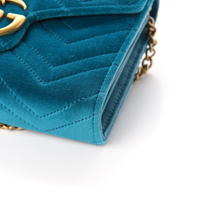 Gucci Velvet Matelasse GG Marmont Chain Wallet Pavone Cyan 8 of 8