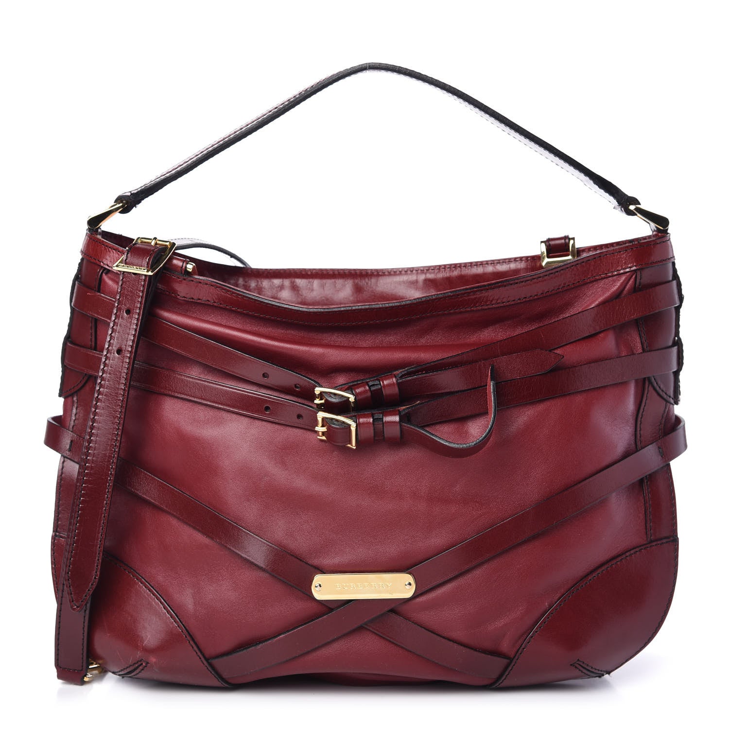 Burberry Lambskin Bridle Calfskin Small Dutton Hobo Claret Red 1 of 10