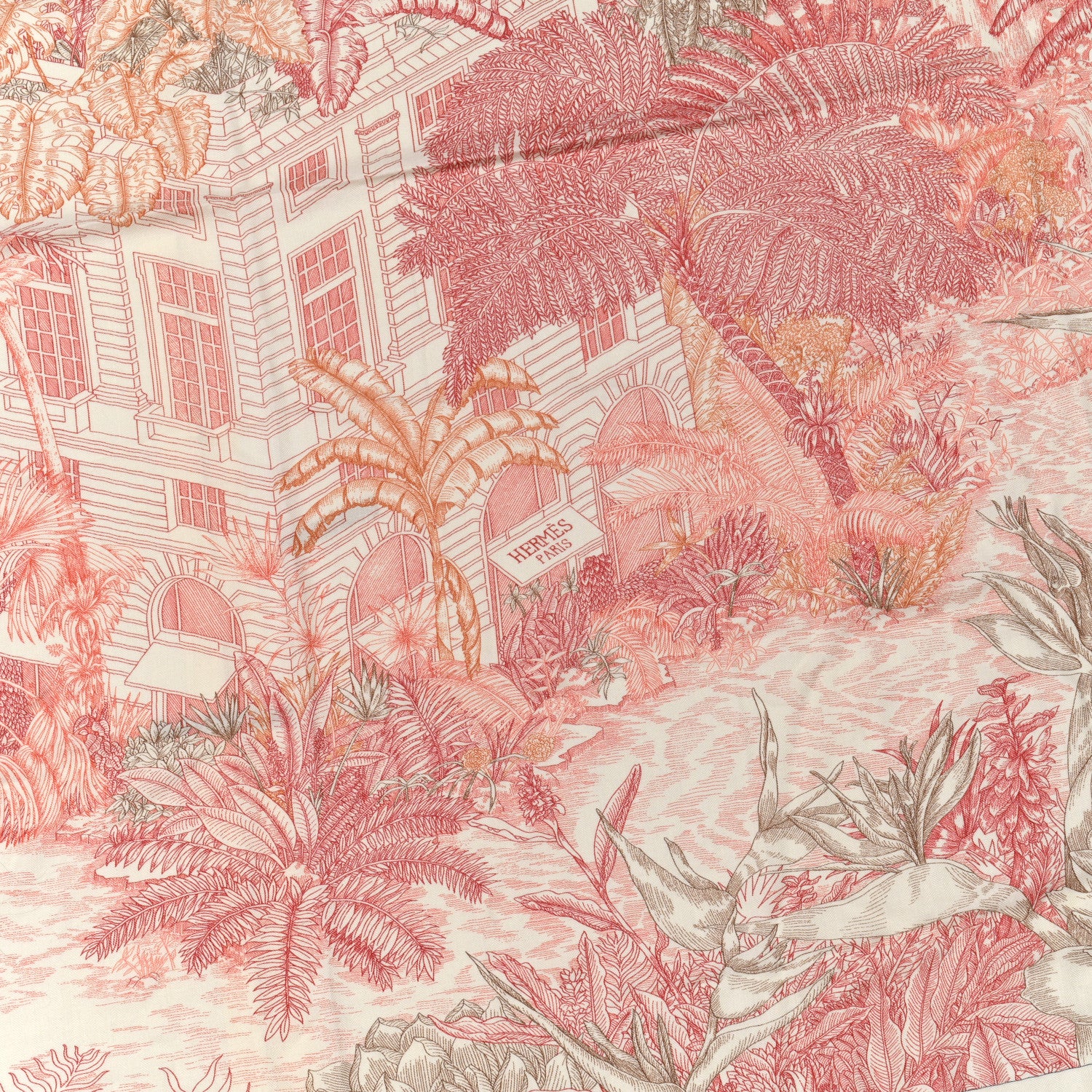 Hermes Cashmere Silk Faubourg Tropical Shawl 140 White Rouge Corail 2 of 6