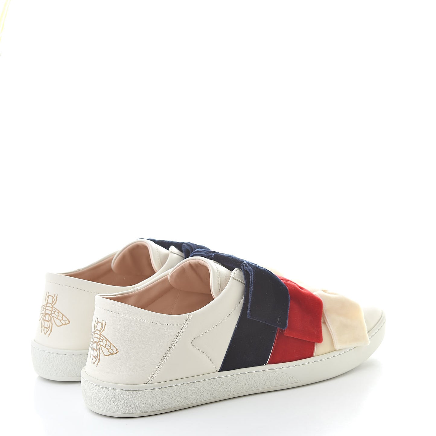 Calfskin Velvet Womens Bow Ace Sneakers 40 White