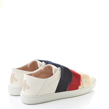 Gucci Calfskin Velvet Womens Bow Ace Sneakers 40 White 4 of 12