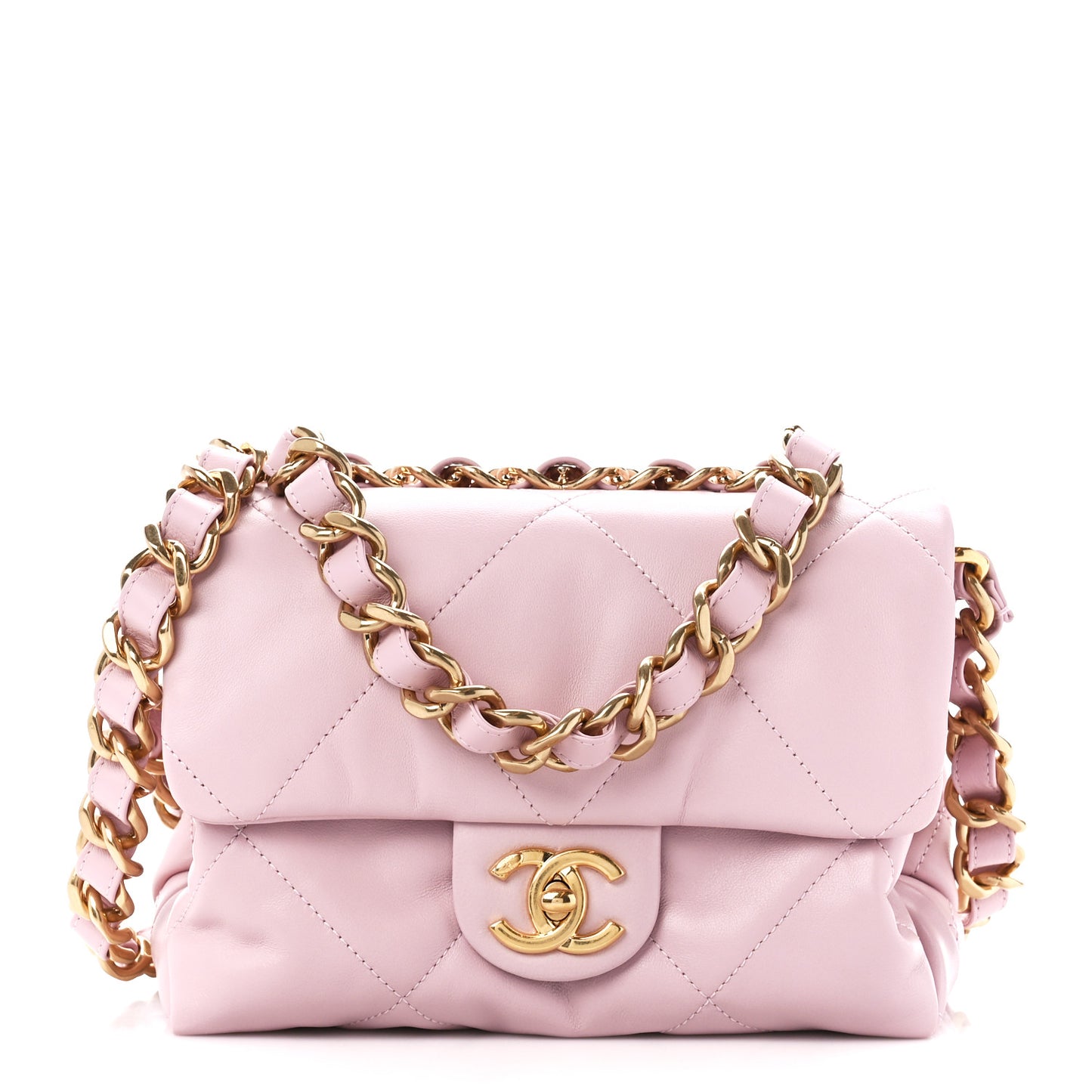 Lambskin Quilted Small Chain Top Handle Flap Rose Clair