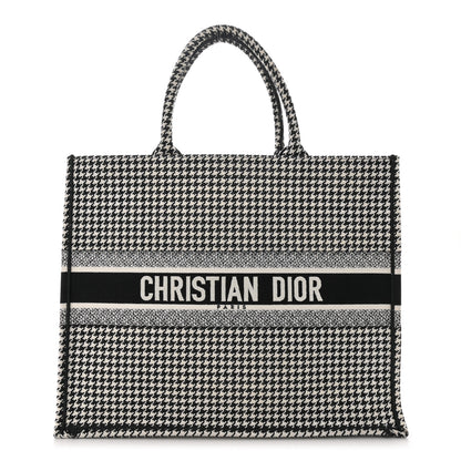Christian Dior Canvas Houndstooth Embroidered Large Book Tote Black White 1 of 12