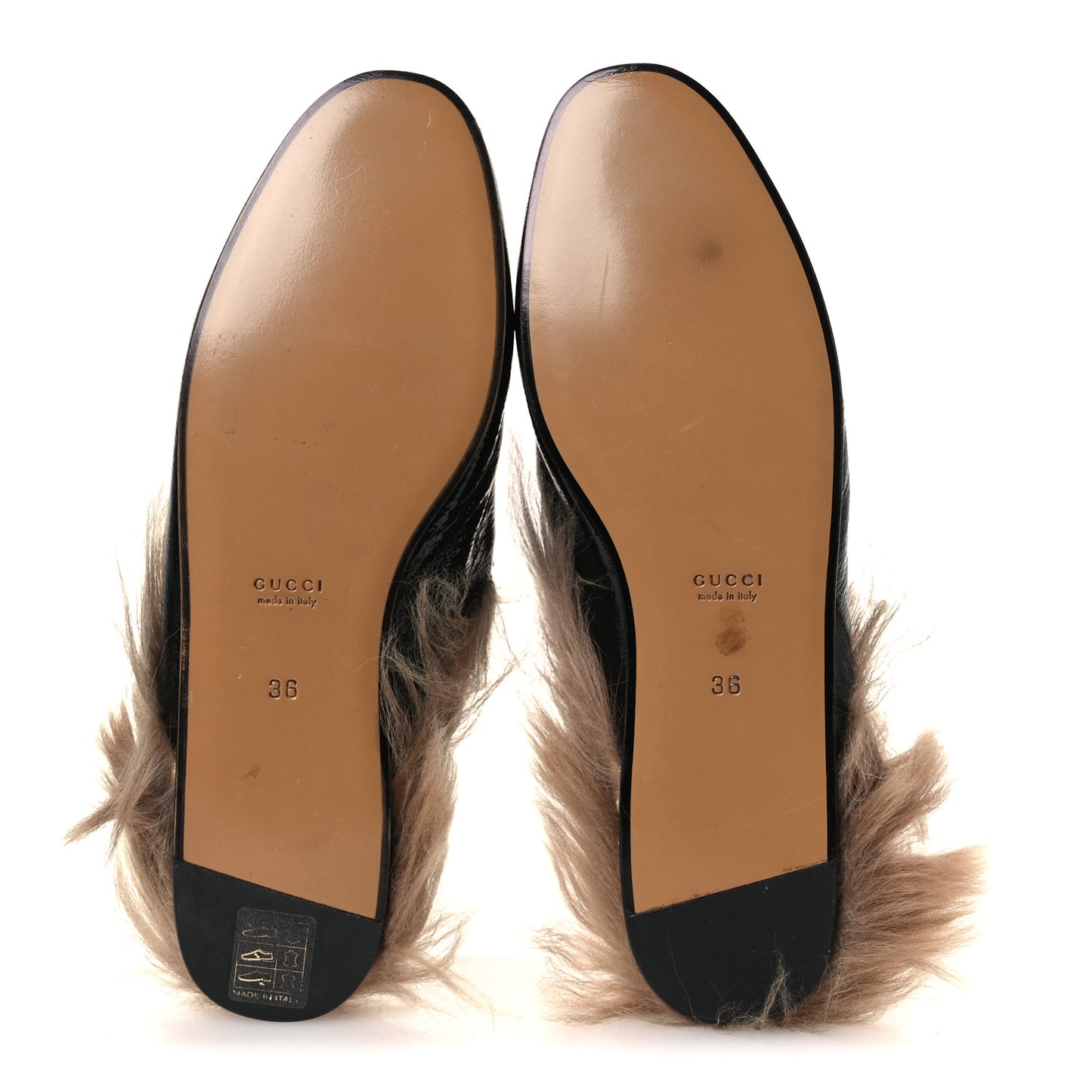 Patent Fur Womens Princetown Slippers 36 Black Natural