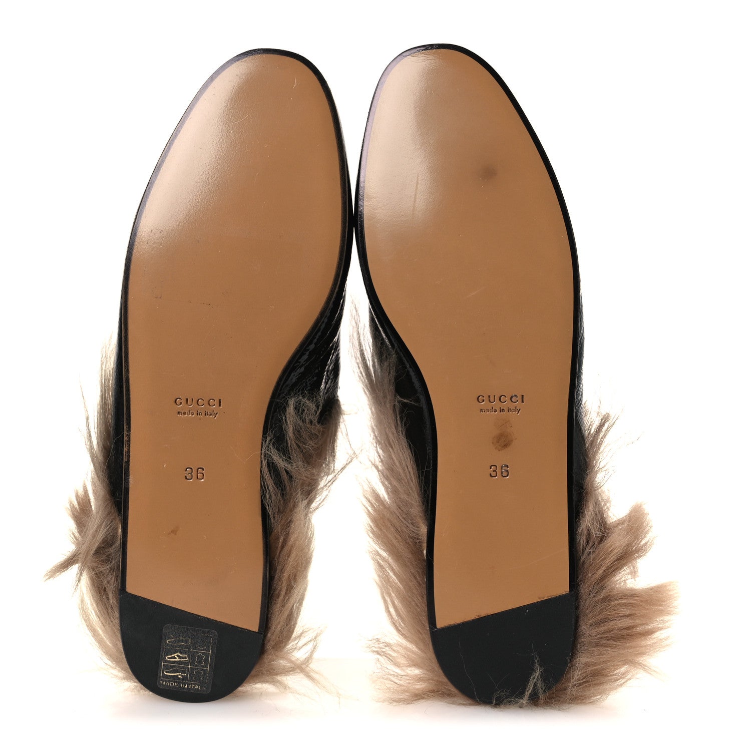 Gucci Patent Fur Womens Princetown Slippers 36 Black Natural 7 of 10