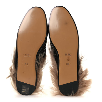 Gucci Patent Fur Womens Princetown Slippers 36 Black Natural 7 of 10