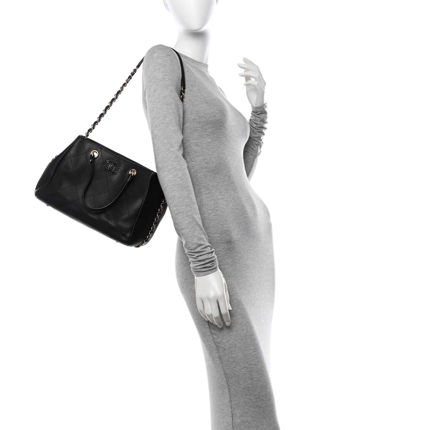 Chanel Bullskin Stitched Small Shopping Tote Black 2 of 12