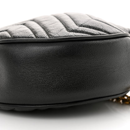 Gucci Azalea Calfskin Matelasse Heart Mini GG Marmont Round Shoulder Bag Black 10 of 15